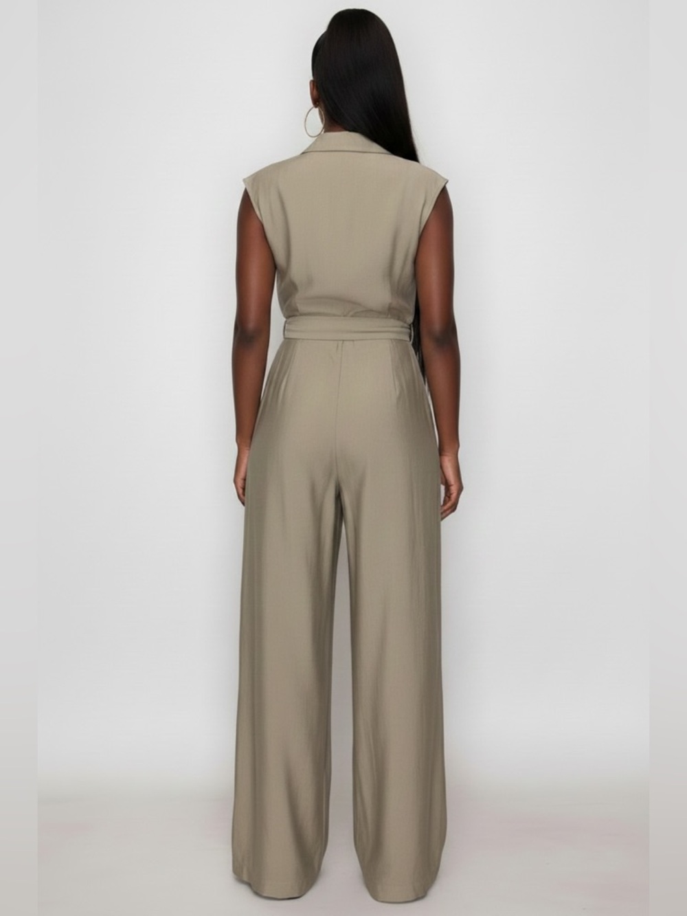Haute Monde Sleeveless Wrap Jumpsuit in Olive - Picture 3 of 5